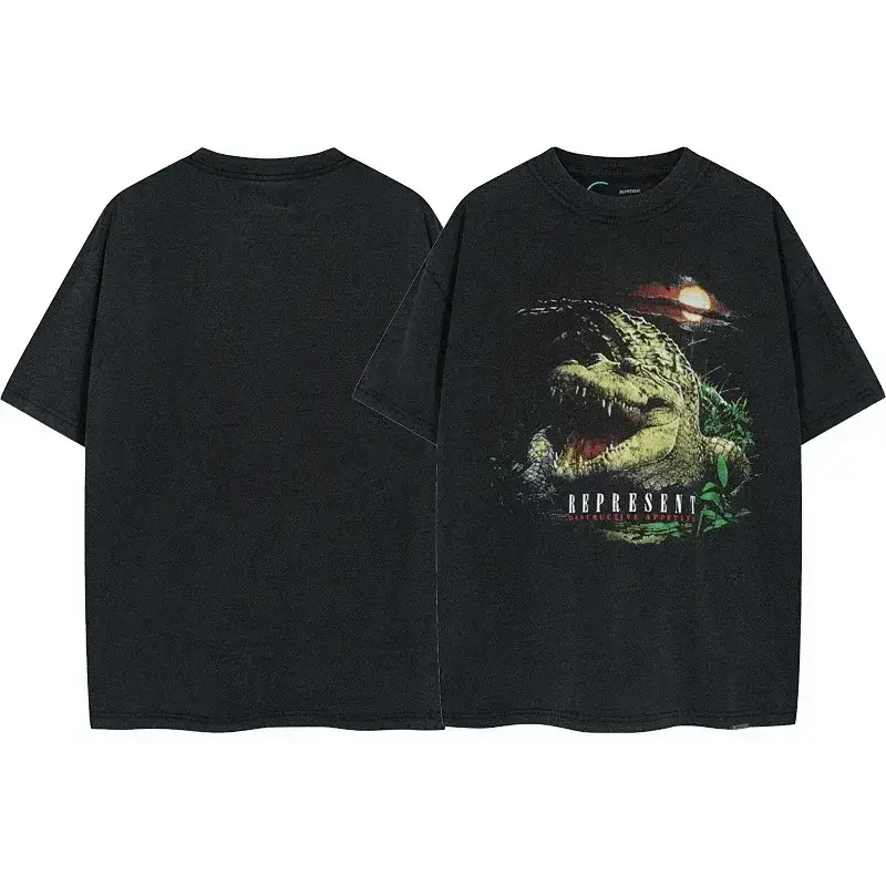 REPRESENT Black Vintage Crocodile Graphic Tee