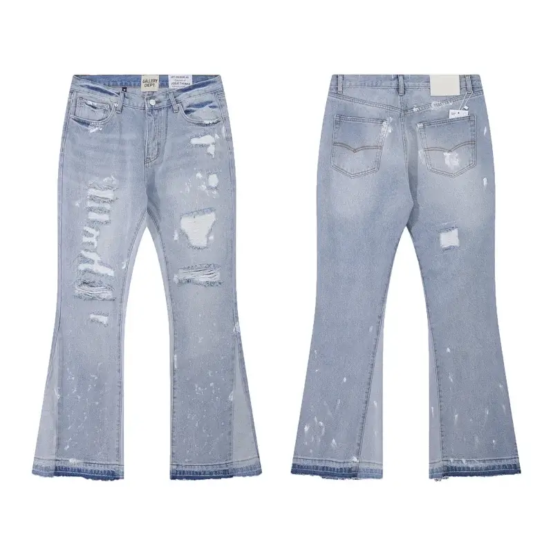 GALLERY DEPT Light Blue Distressed Paint Splatter Flared Jeans
