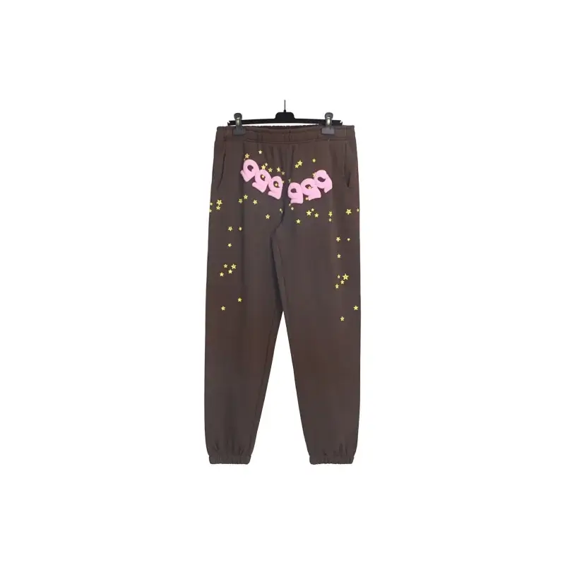 999 Brown Sweatpants with Pink 999 & Yellow Star Print