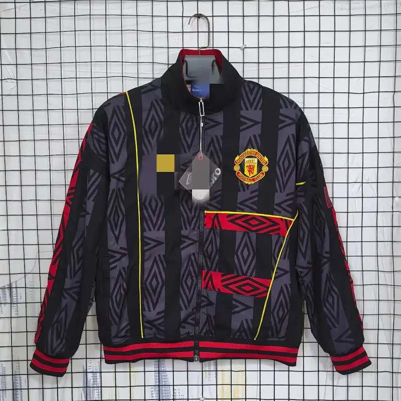 Corteiz Black Red Yellow Geometric Pattern Zip - Up Jacket