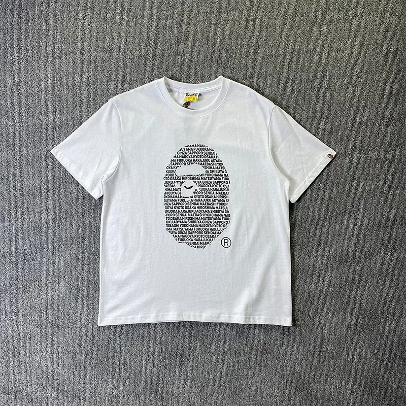 BAPE White T - Shirt with Ape Head Text Pattern