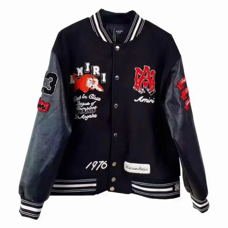 AMIRI Black Leather-Sleeve Varsity Jacket