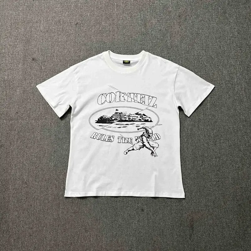 CORTEIZ White Graphic T - Shirt with Building & Character Print