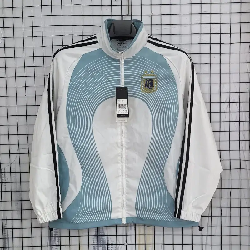 Corteiz Argentina National Team Light Blue & White Zip - Up Track Jacket with Black Stripes, AFA Badge & Stand Collar