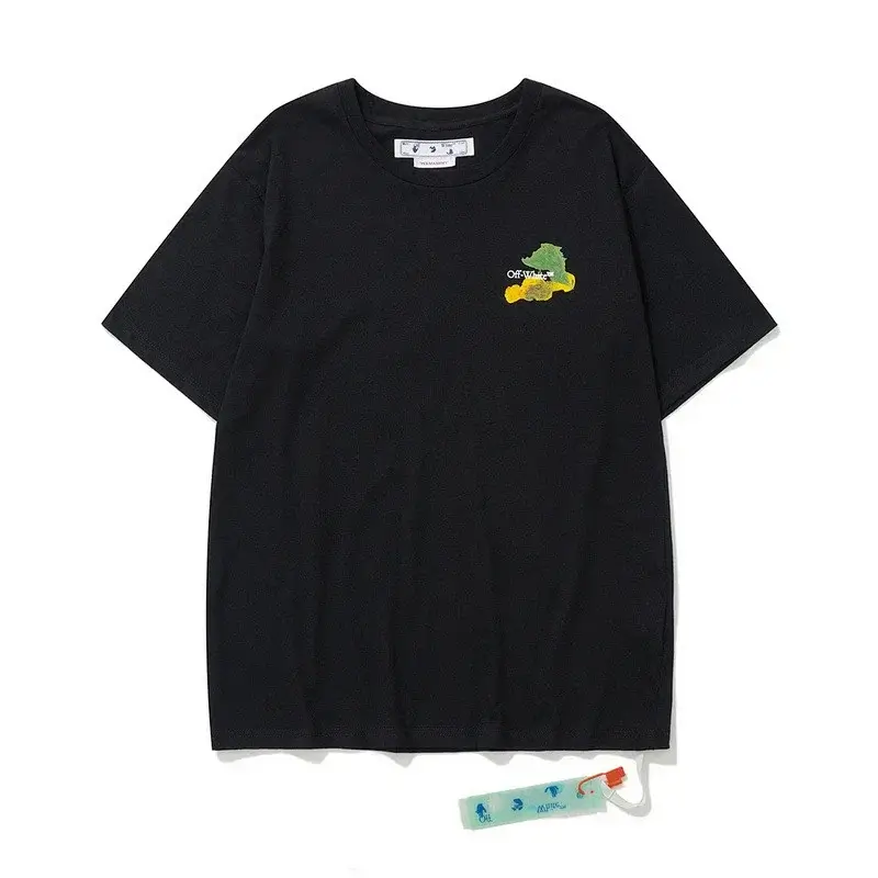 OFF-WHITE Black T - Shirt with Chest Colorful Graphic Print and Branded Tag