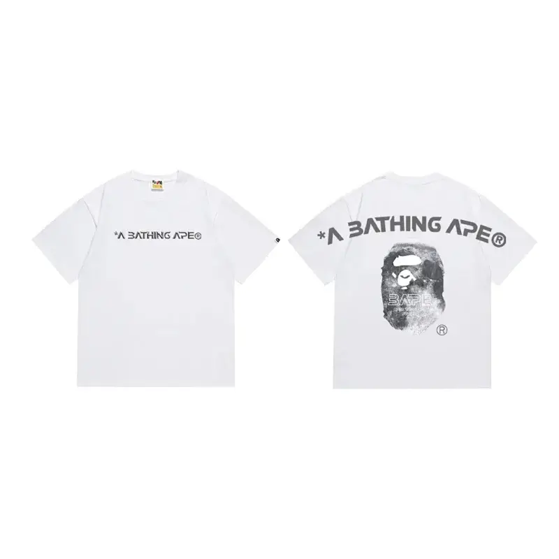A BATHING APE White T - Shirt with Front Logo & Back Ape - Head Print