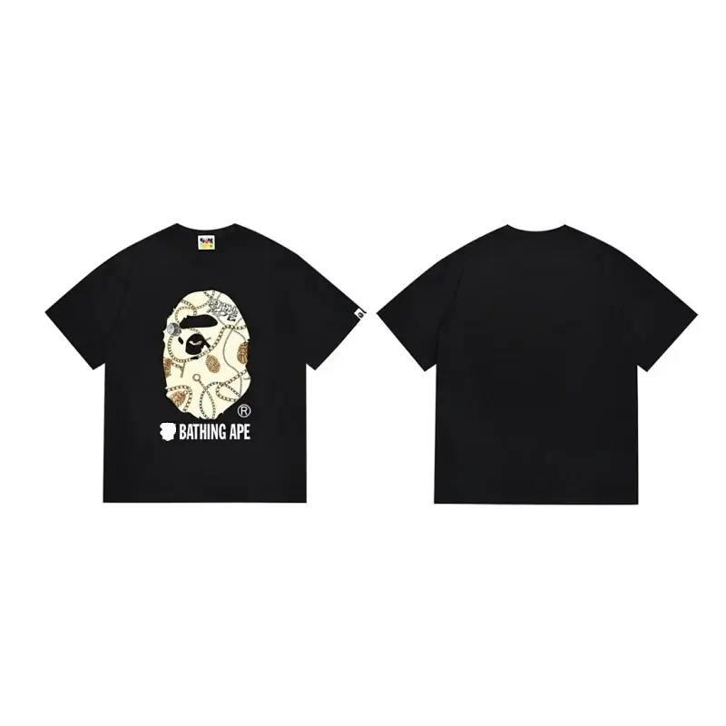 BAPE Black T - Shirt with Chain - Decorated Ape Head & "BATHING APE" Logo