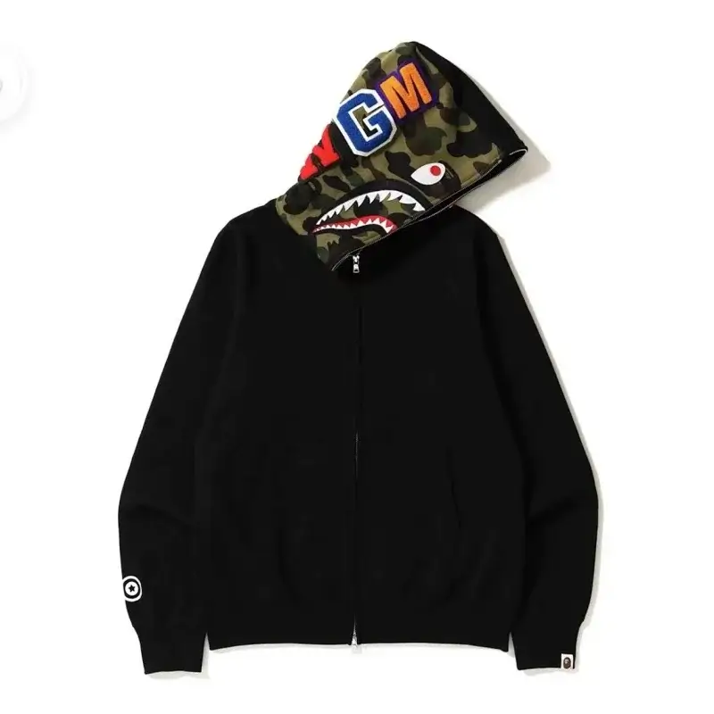 BAPE Black Camo Shark Head Zip - Up Hoodie