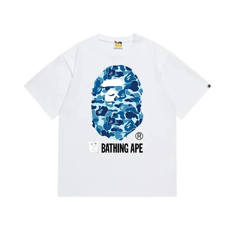 BATHING APE White T - Shirt with Blue Camouflage Ape Head