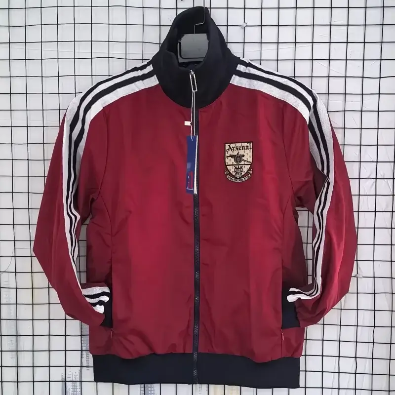 Corteiz Red Track Jacket with Black White Stripes & Arsenal Badge