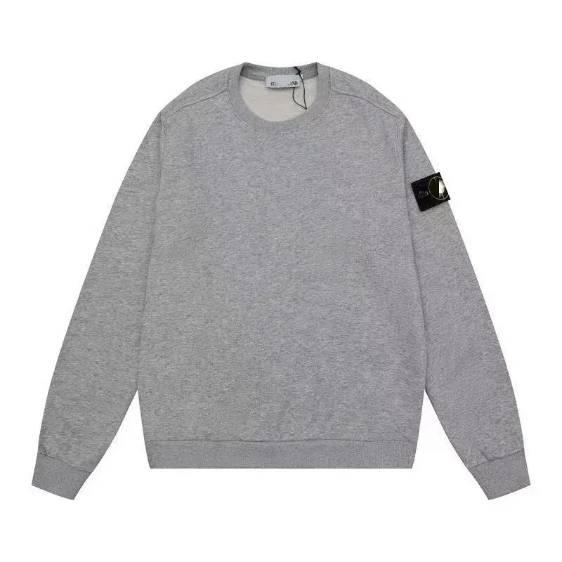 Stone Island Gray Crewneck Sweatshirt with Brand Badge on Sleeve