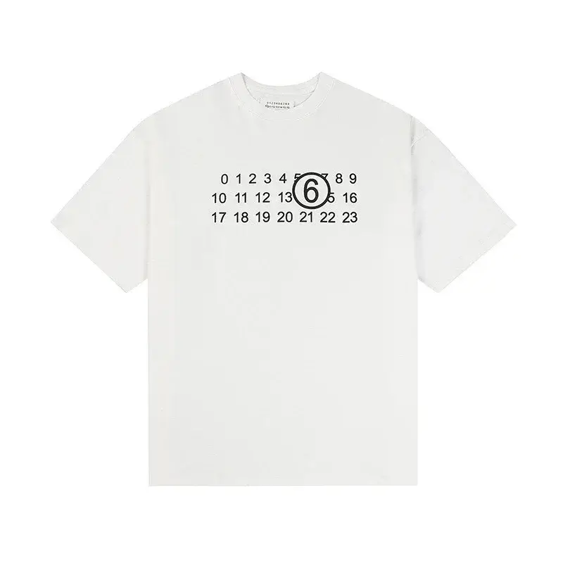 6 White T - Shirt with Number Print and Circled 6