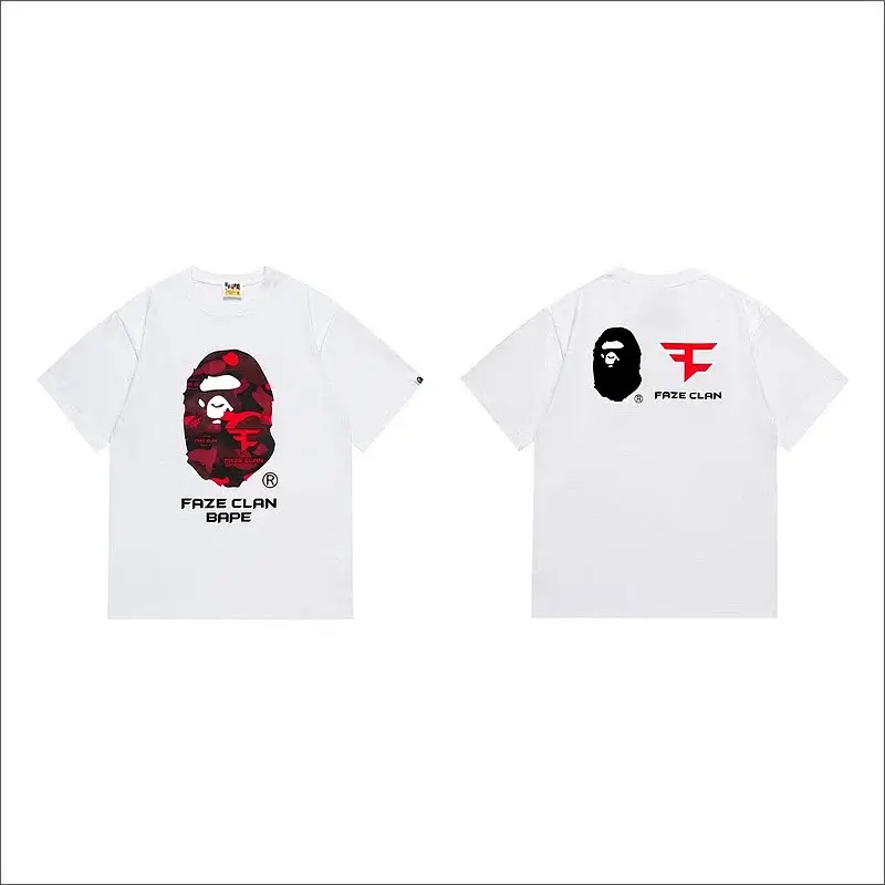 BAPE x FAZE CLAN White T - Shirt with Red Camo Ape Head and FAZE CLAN Logo