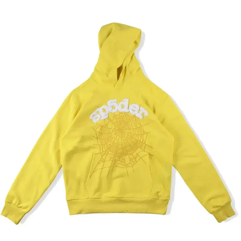 sp5der Yellow Hoodie with Spider Web Graphic