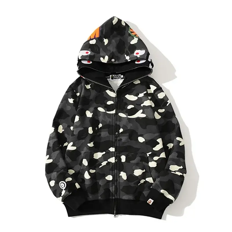 BAPE Black Camouflage Hooded Zip - Up Jacket (Shark Head Design)