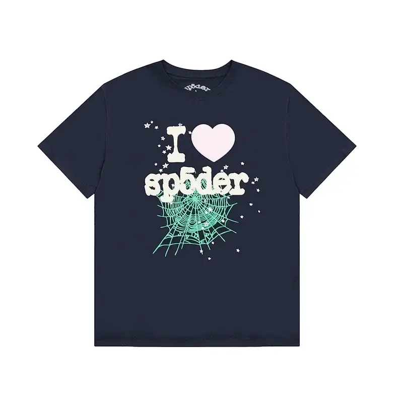 sp5der Navy T - Shirt with "I Love sp5der" Graphic, Spider Web & Stars