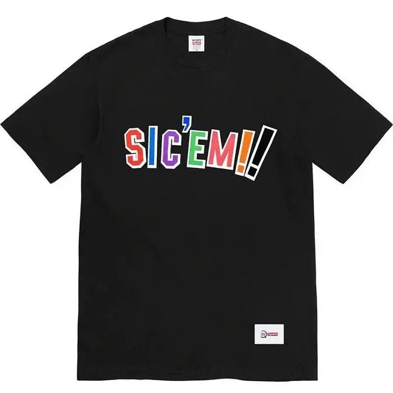WTAPS Black SIC'EM!! Colorful Letter Print T - Shirt