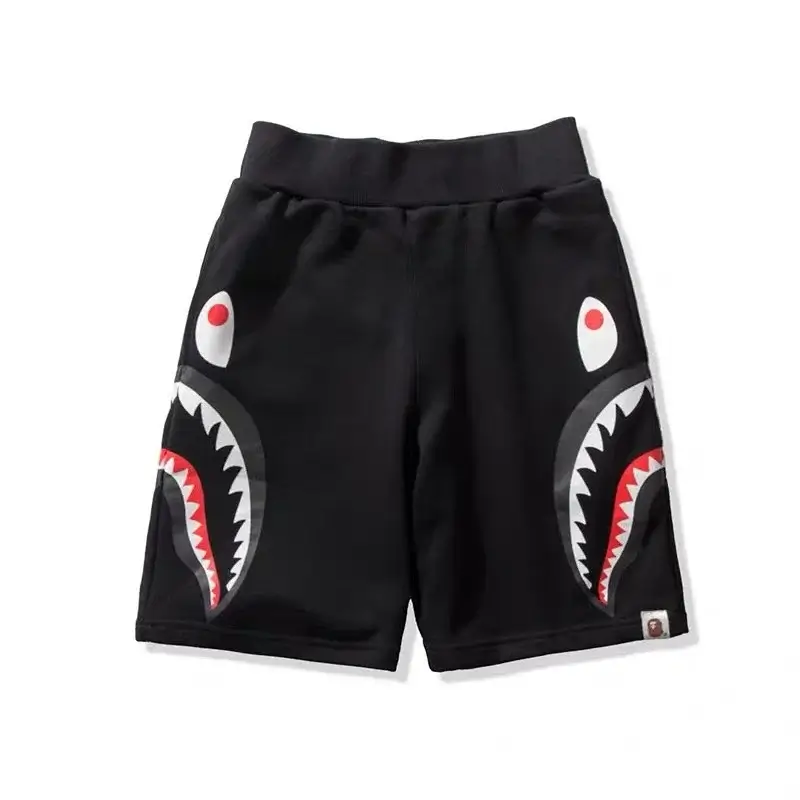 BAPE Black Shark Mouth Print Elastic Waist Casual Shorts