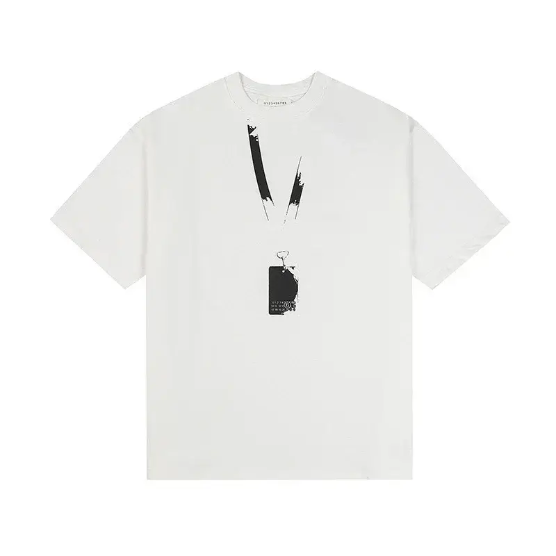 Maison Margiela White T - Shirt with Black Lanyard & ID Card Graphic Print
