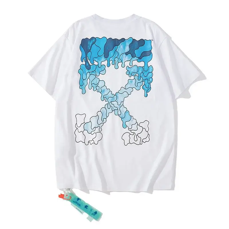 OFF-WHITE White T - Shirt with Melted Blue Arrow Graphic on Back