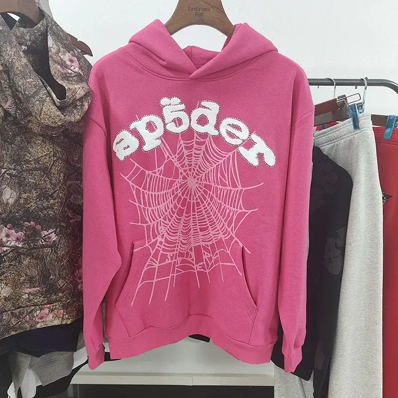 Sp5der Pink Spider Web Graphic Hoodie