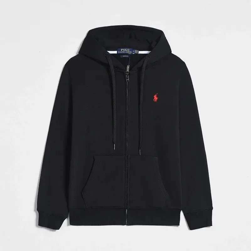 Polo Ralph Lauren  Black Hooded Full - Zip Sweatshirt with Front Pocket and Red Pony Logo