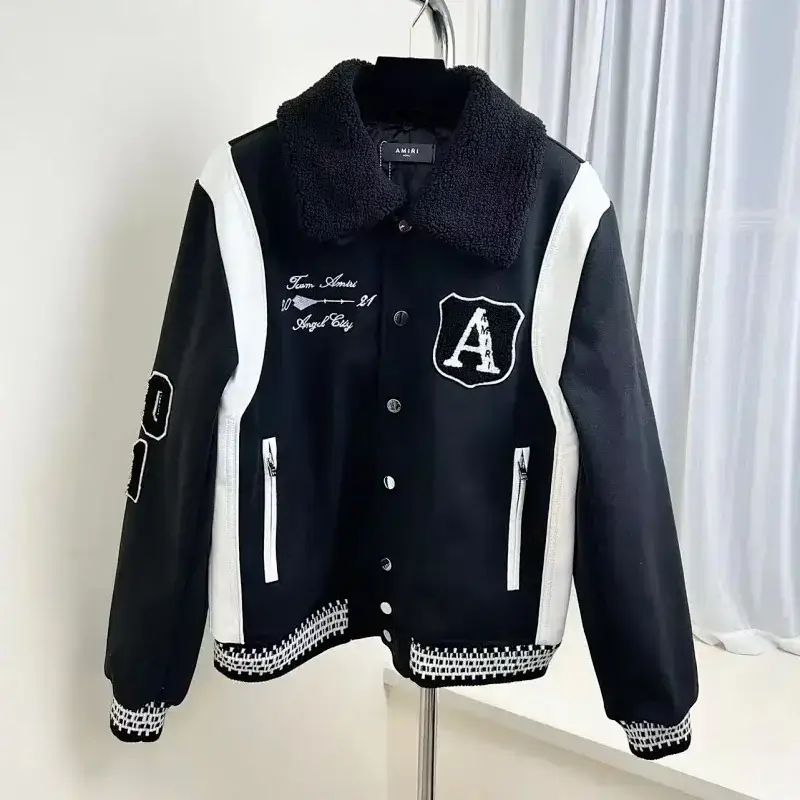 AMIRI Black & White Shearling Varsity Jacket