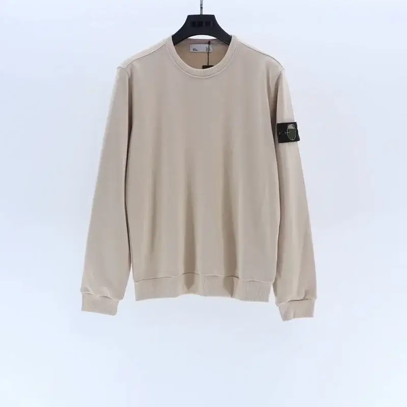 Stone Island Beige Crew Neck Sweatshirt with Arm Logo Patch