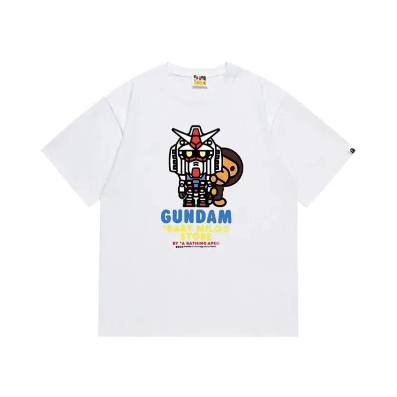 A BATHING APE White T - Shirt with GUNDAM & BABY MILO Graphic