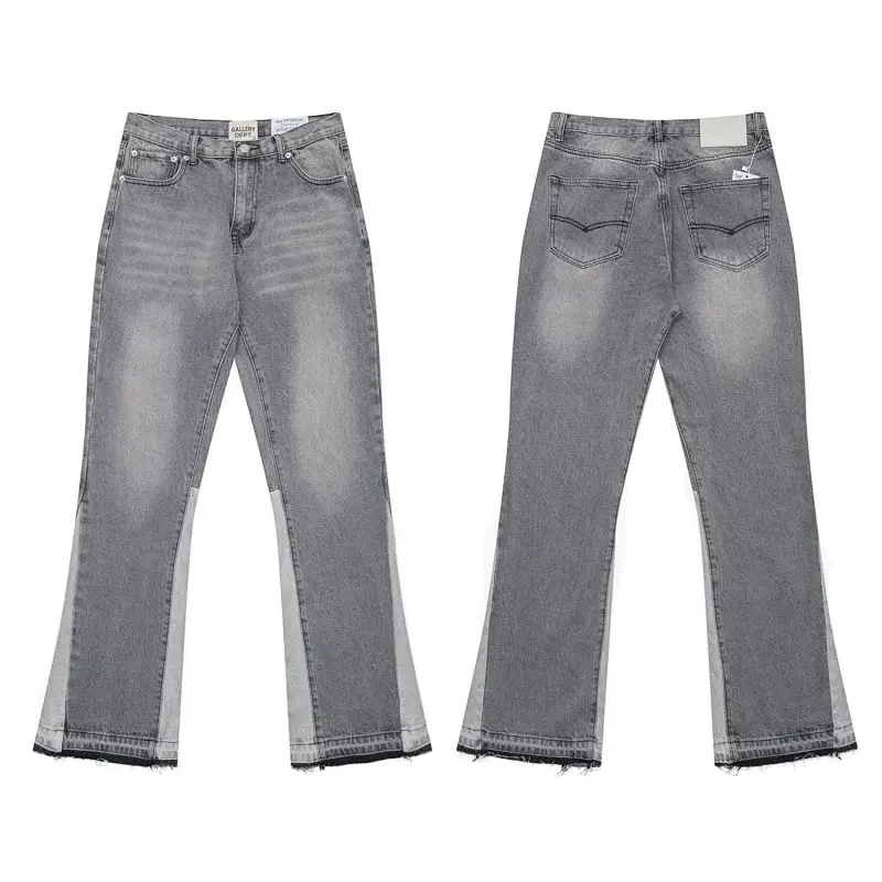 GALLERY DEPT Gray Paneled Flared Jeans with Distressed Hem