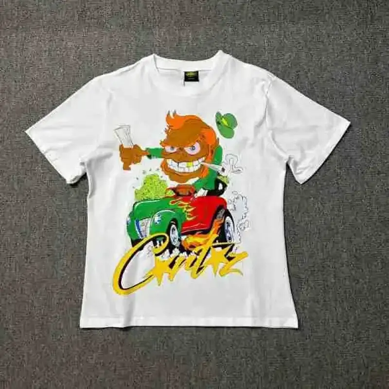 Corteiz White T - Shirt with Cartoon Character & Car Graphic
