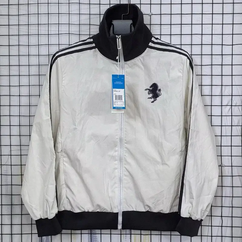 Corteiz White Track Jacket with Black Collar, Cuffs, Hem, Three Stripes & Horse Logo