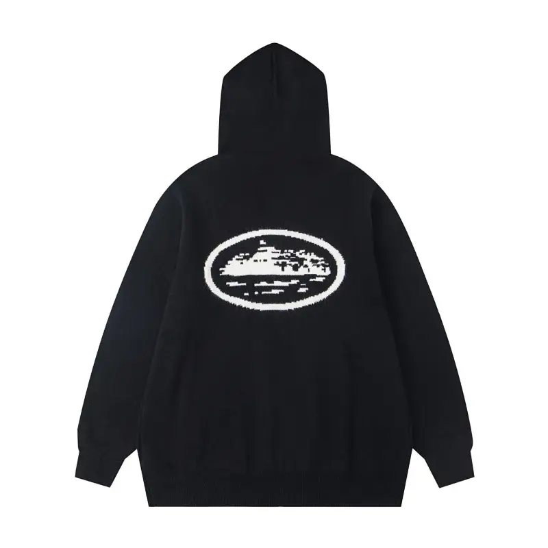 Cav Empt Black Hooded Knit Sweater with Oval White Building Pattern