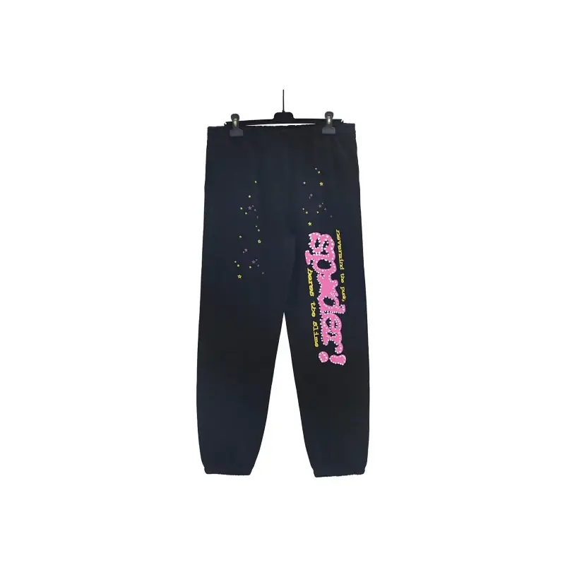 SPIDER Black Sweatpants with Pink "SPIDER!" Lettering & Star Patterns