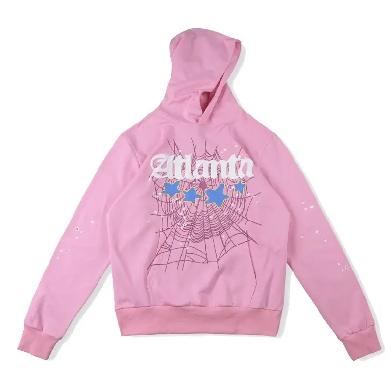 Atlanta Pink Hoodie with Spider Web, Blue Stars & White Sparkles