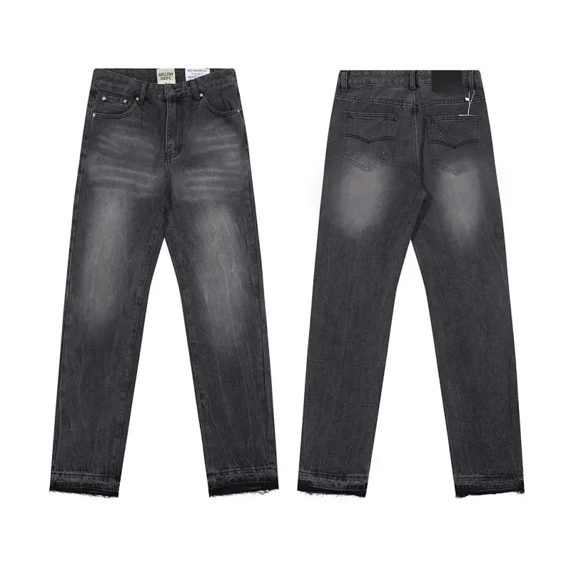 GALLERY DEPT Dark Gray Washed Straight - Leg Jeans with Frayed Hem