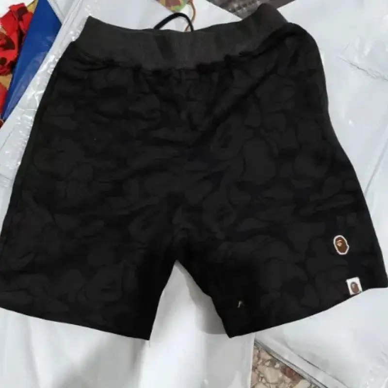 BAPE Black Camouflage Pattern Elastic Waist Shorts with Ape Head Logo
