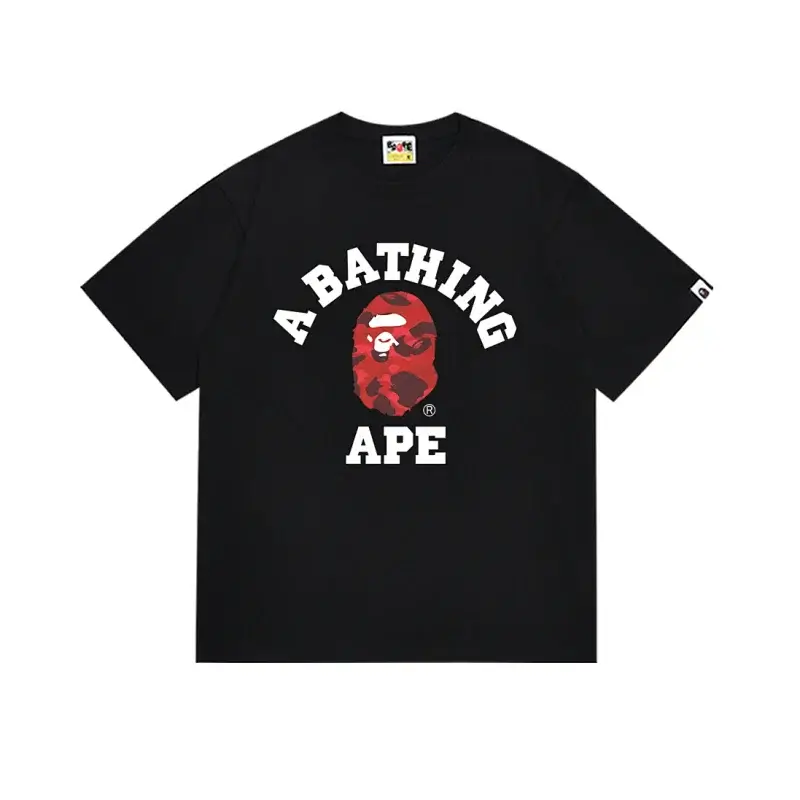 A BATHING APE Black T - Shirt with Red Camouflage Ape Head Logo