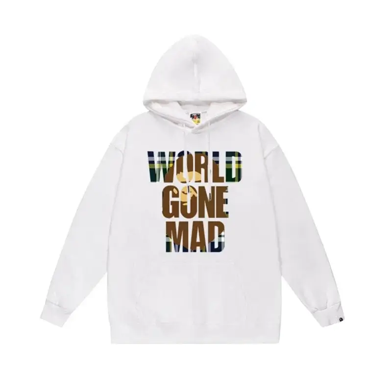 A BATHING APE White "WORLD GONE MAD" Graphic Hoodie