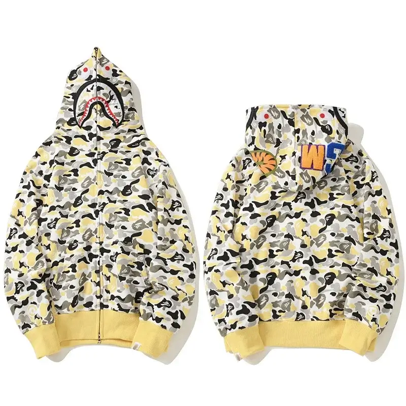 BAPE Yellow Camouflage Shark Zip - Up Hoodie