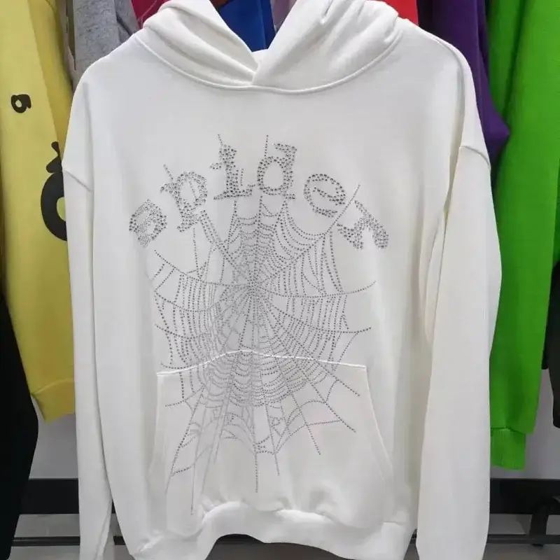 Spider White Hoodie with Rhinestone Spider Web & "Spider" Design