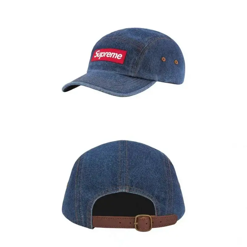 Supreme Blue Denim Cap with Red Logo