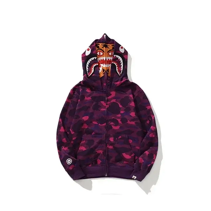 BAPE Purple Pink Camouflage Shark Head Full - Zip Hooded Sweatshirt