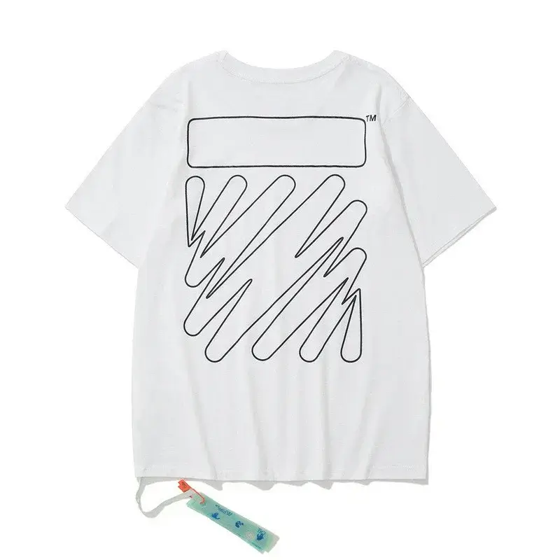 1M White Short Sleeve T - Shirt with Black Line Pattern on Back