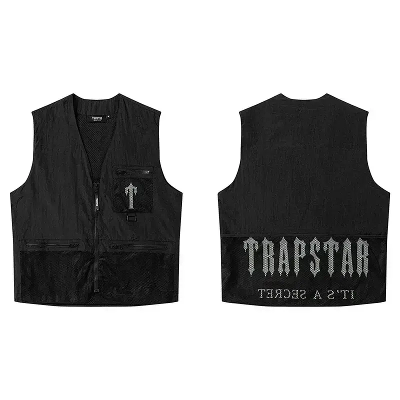TRAPSTAR Black Tactical Vest with Pockets & Back Print