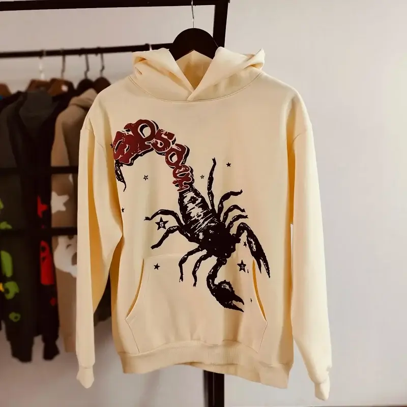 PSAX Cream - Colored Hoodie with Black Scorpion & Star Print