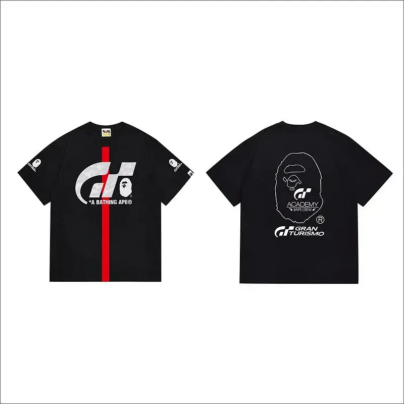 A BATHING APE x Gran Turismo Black T - Shirt (GT Logo, BAPE Ape Head, Red Stripe)