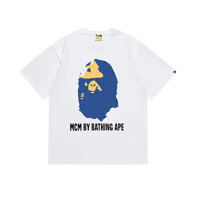 Bathing Ape White T - Shirt with Blue Ape Head & "MCM BY BATHING APE"