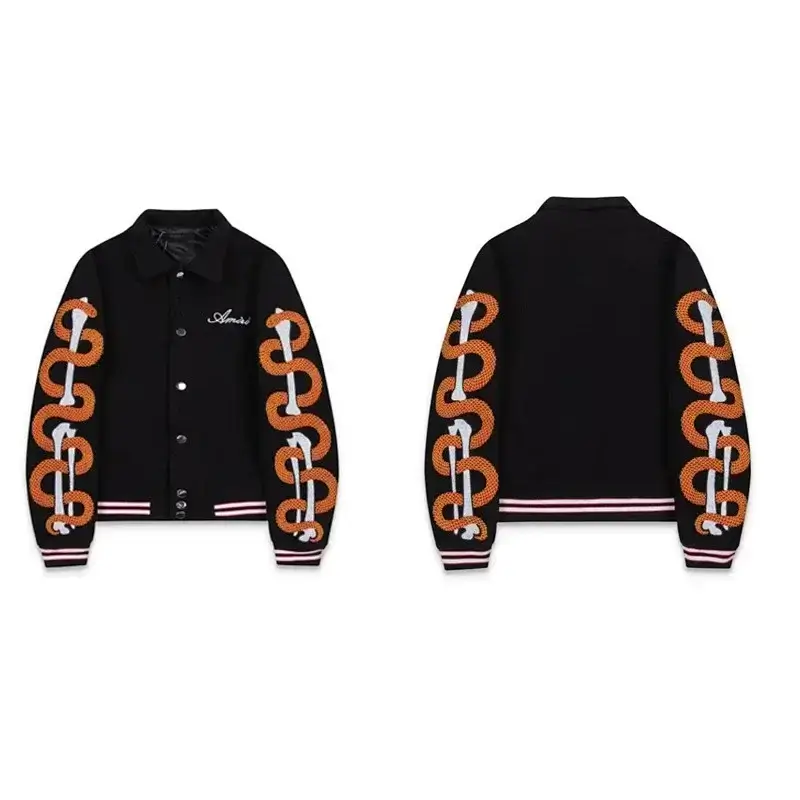 Amiri Black Varsity with Orange Snake & Bone Embroidery