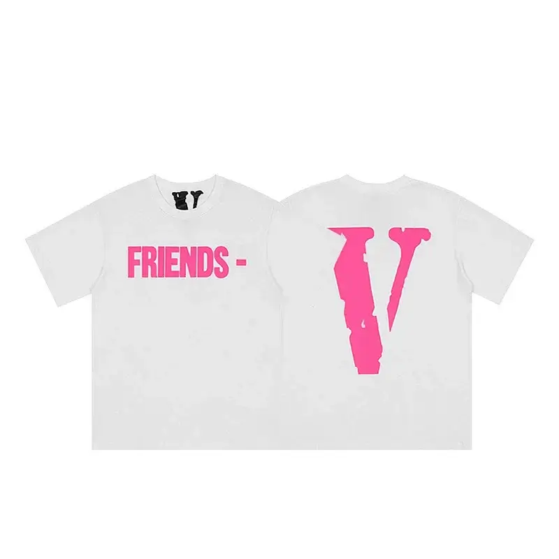 VLONE White T - Shirt with Pink "FRIENDS - " Front & Big "V" Back Print